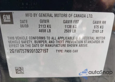 2009 Chevrolet Impala Lt from USA, damaged, VIN 2G1WT57N991327197